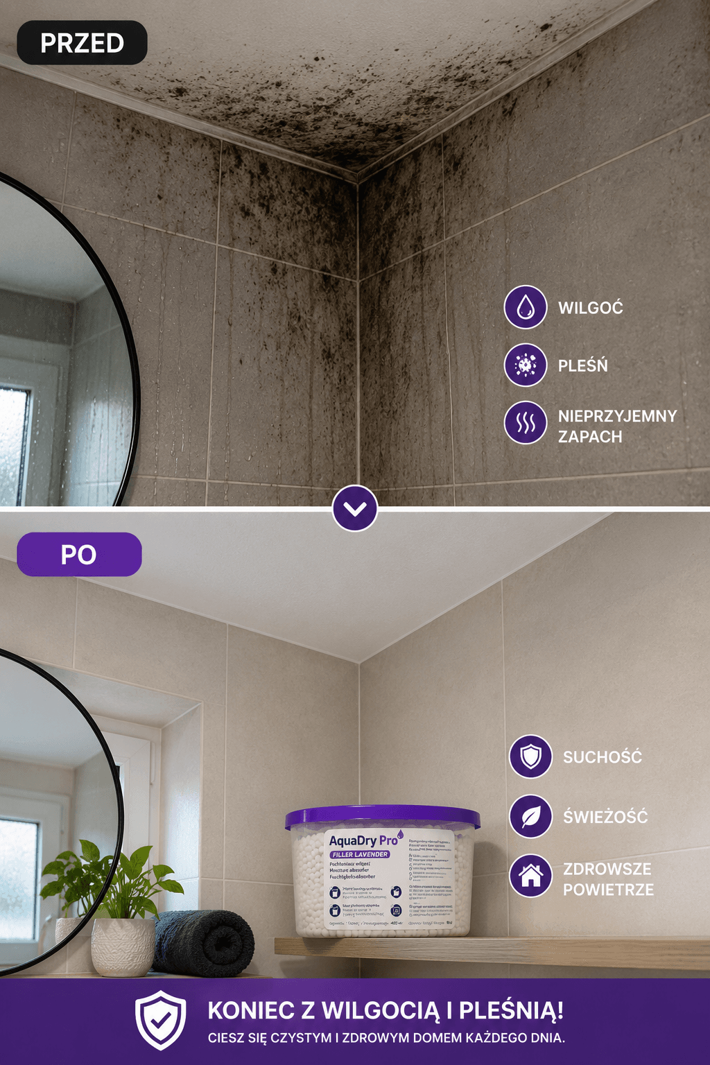AquaDry Pro™ – mocne działanie przeciw wilgoci + świeży zapach